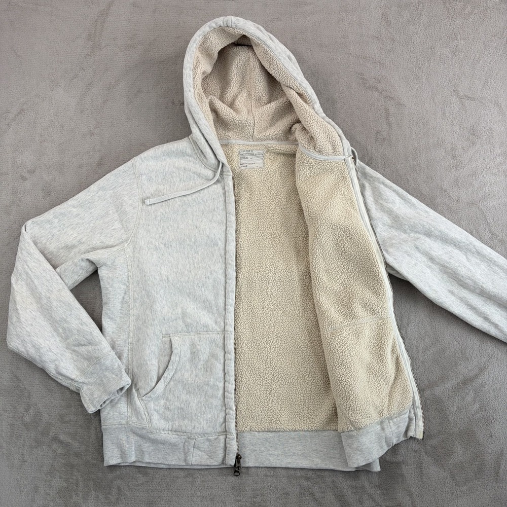 Vintage J Crew Sherpa Lined Jacket Hoodie in Grey Men Large Fleece GorpCore